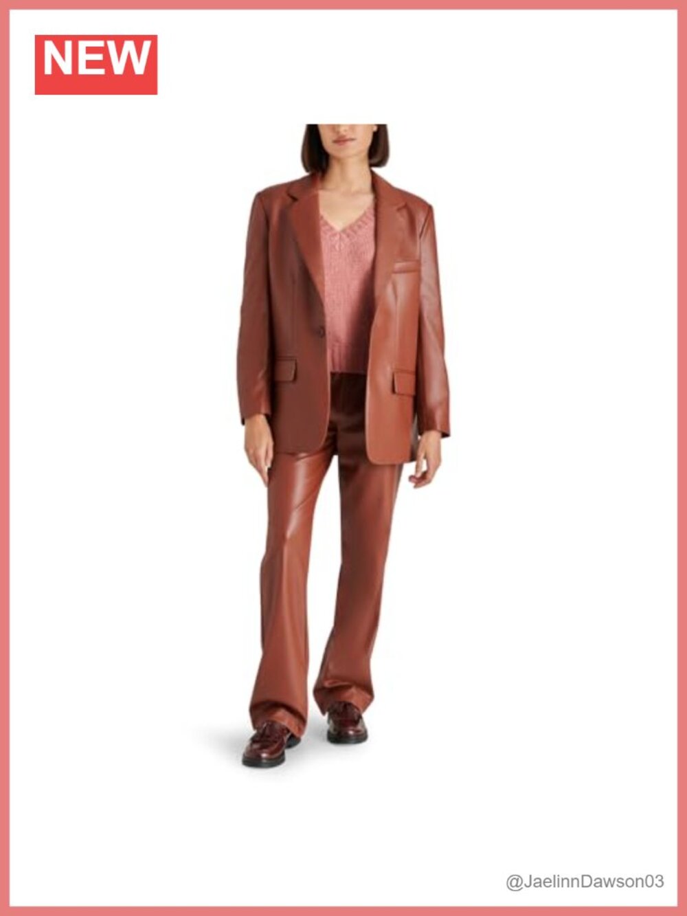 Faux Leather Oversized Boyfriend Blazer Button Notch Collar
